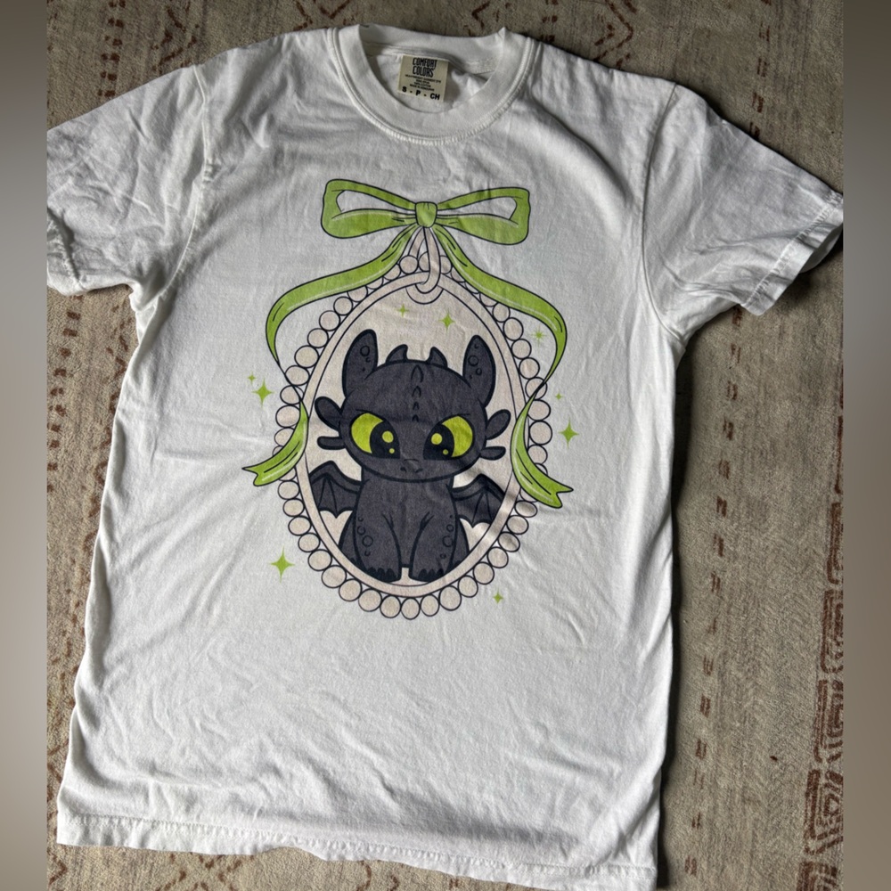 Comfort Colors White Kids Tee with Black Dragon and Lime Bow